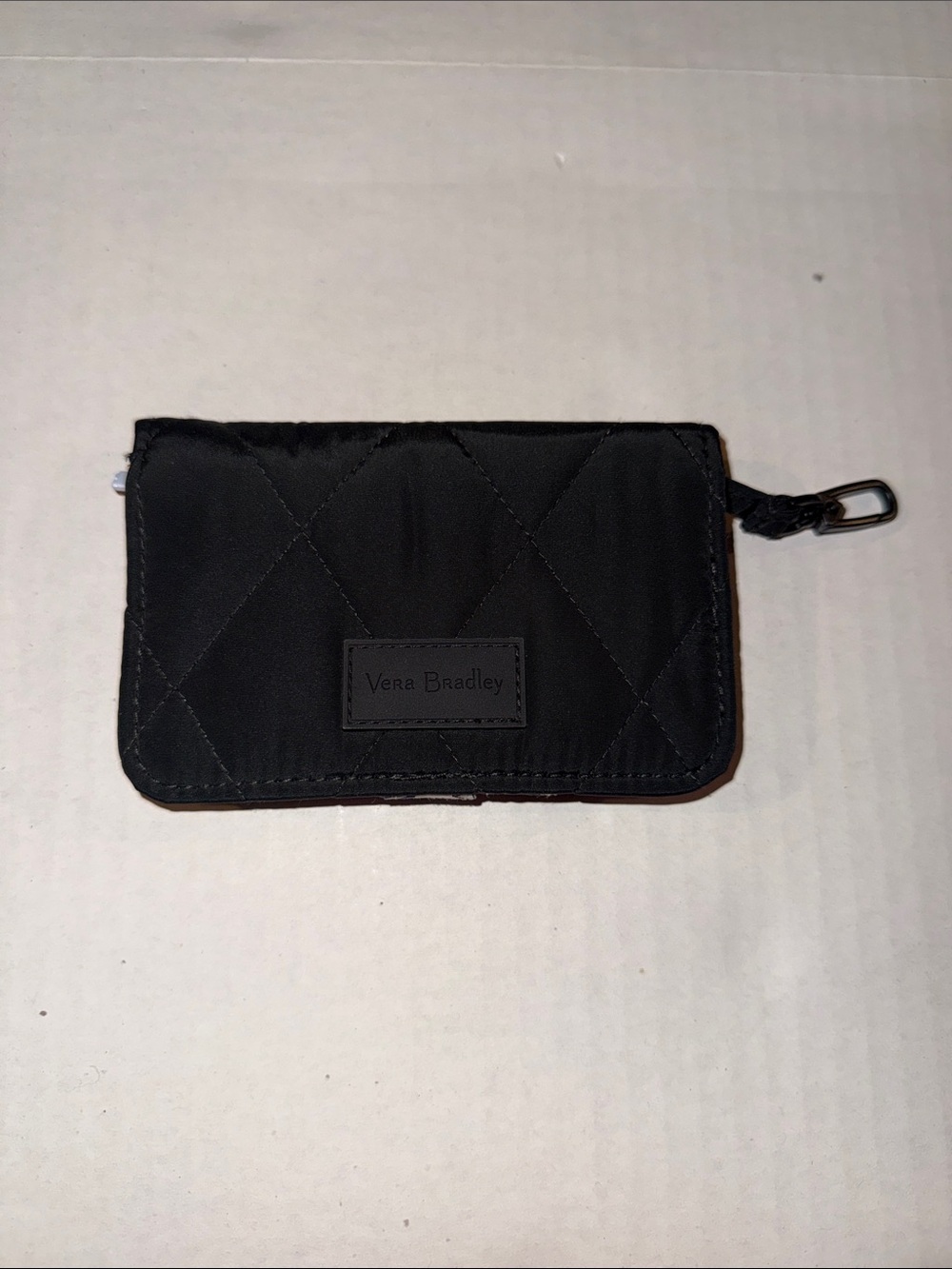 Vera Bradley Black Quilted Zip Card Holder with Clip